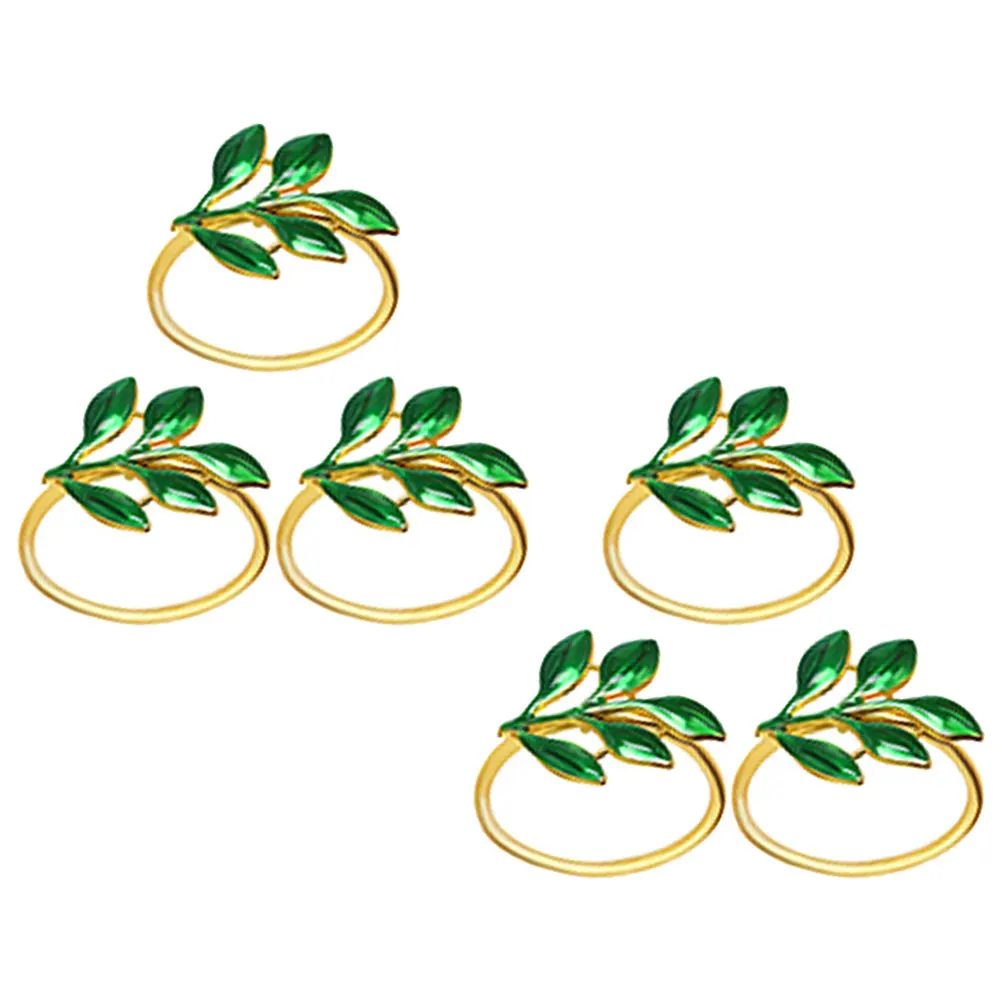 

6 Pcs Leaf Napkin Ring Green Dining Table Decor Metal Alloy Buckle Party Supplies Wedding Valentine Serviette Holder