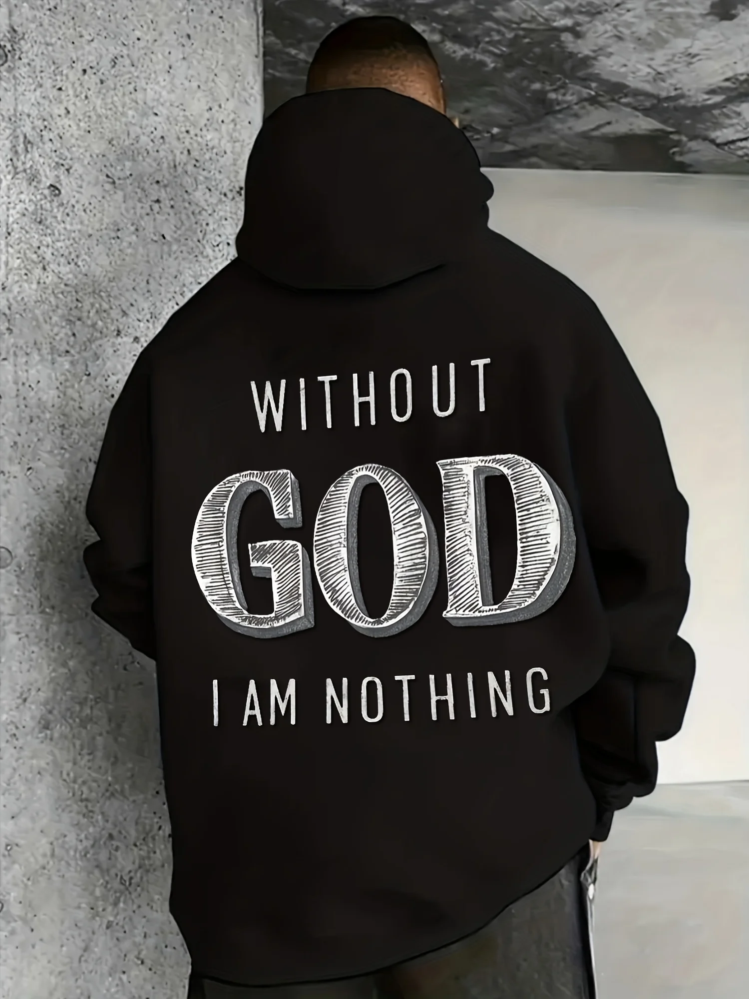 Men's Casual Hoodie with Dark Color Quote Design, Personal Style, Long-Sleeve Pullover, Casual Plus Size