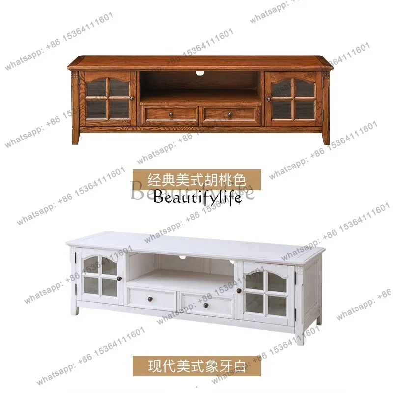 

pg45American country TV cabinet solid wood walnut floor cabinet glass retro living room furniture