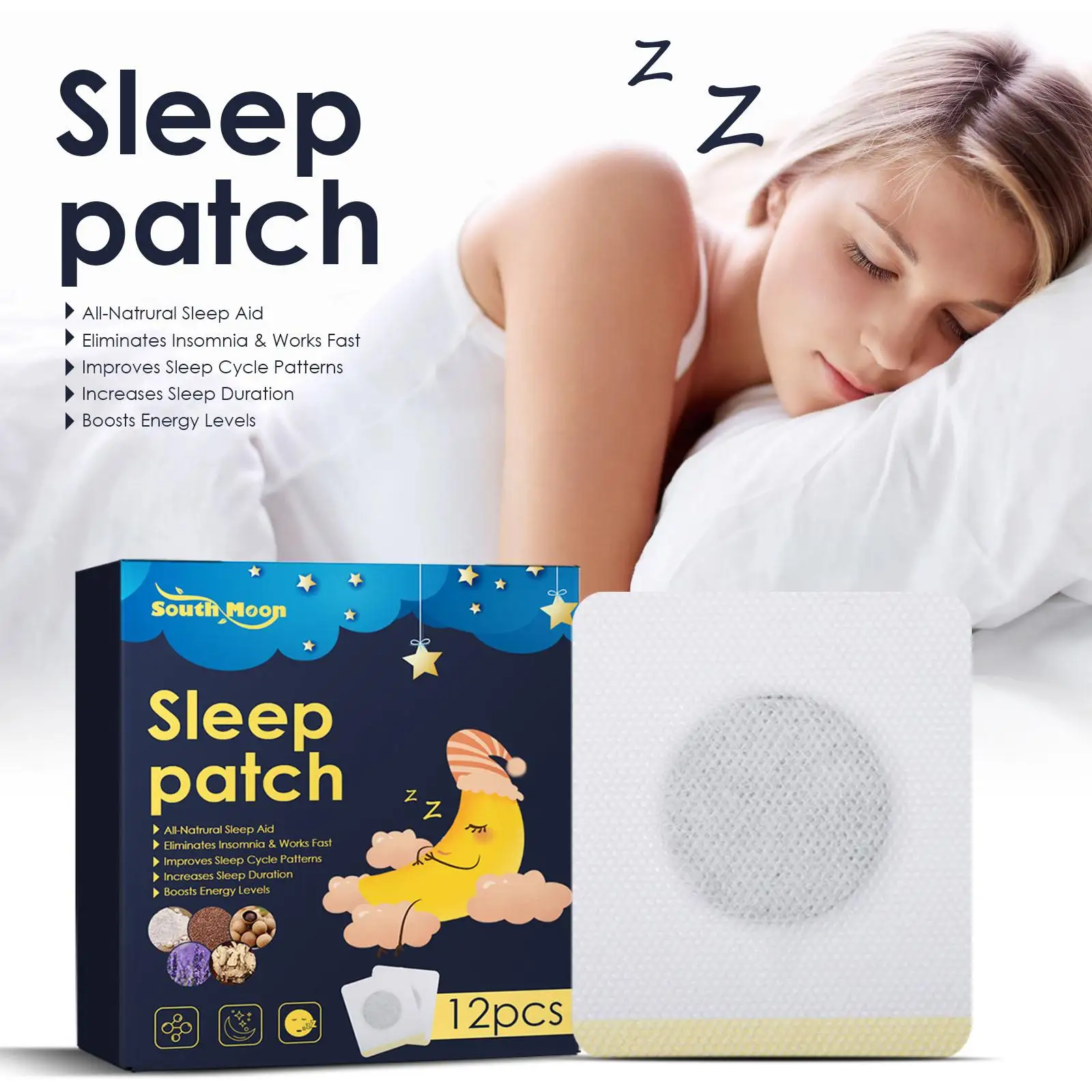 12Pcs/Box Sleep Patch Fast Sleepy Aid Natural Relieve Nighttime Dreaminess Stress Anxiety Improve Insomnia Brain Health Care