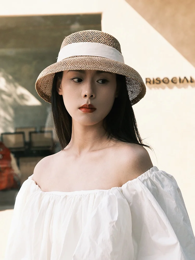 elegant-pearl-knot-straw-hat-hollow-out-breathable-summer-ladies-hat-hepburn-style-wide-brim-foldable-travel-friendly