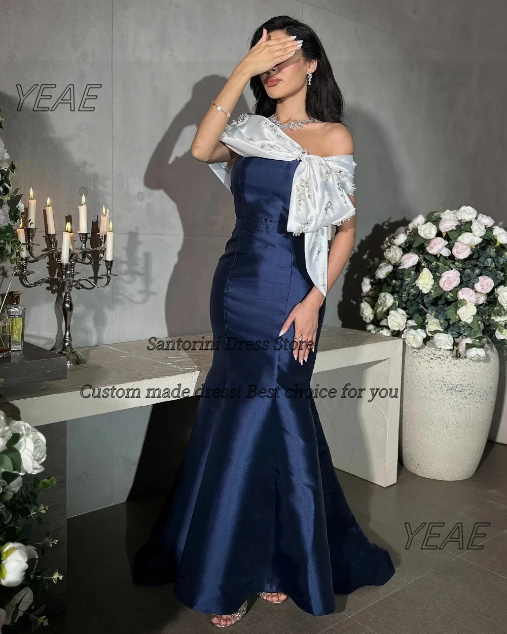 Santorini Customized Mermaid Prom Dresses with Beaded Shawls فساتين سهرة Zipper Back Evening Gowns Saudi Arabia Party Dress