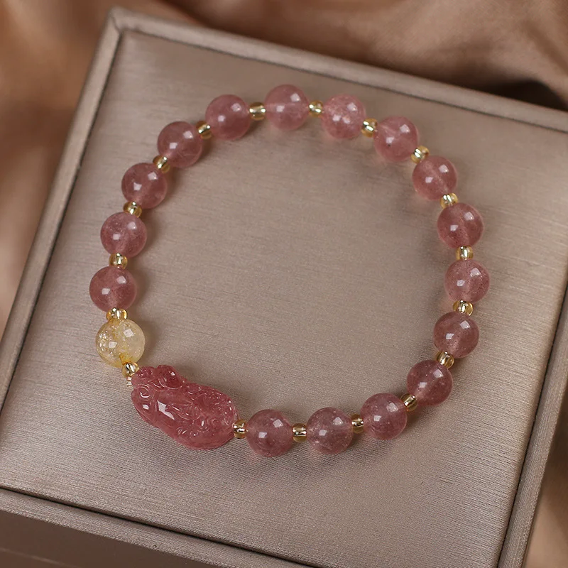 Strawberry Crystal Pixiu Bracelet for Women Delicate Crystal Beaded Bracelet Ideal for Best Friends Gifts