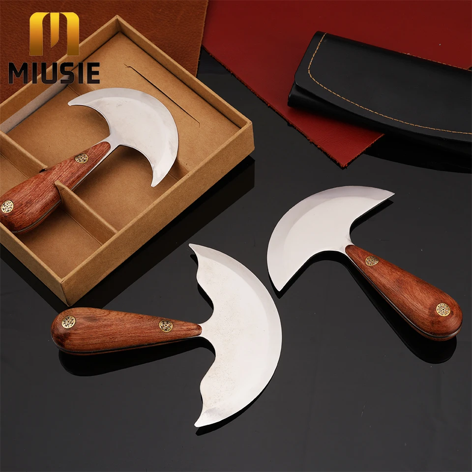 

MIUSIE Professional Leather Knife DIY Handmade Leathercraft Skiving Cutting Tools Ultra Sharp Stainless Steel Half Round Head