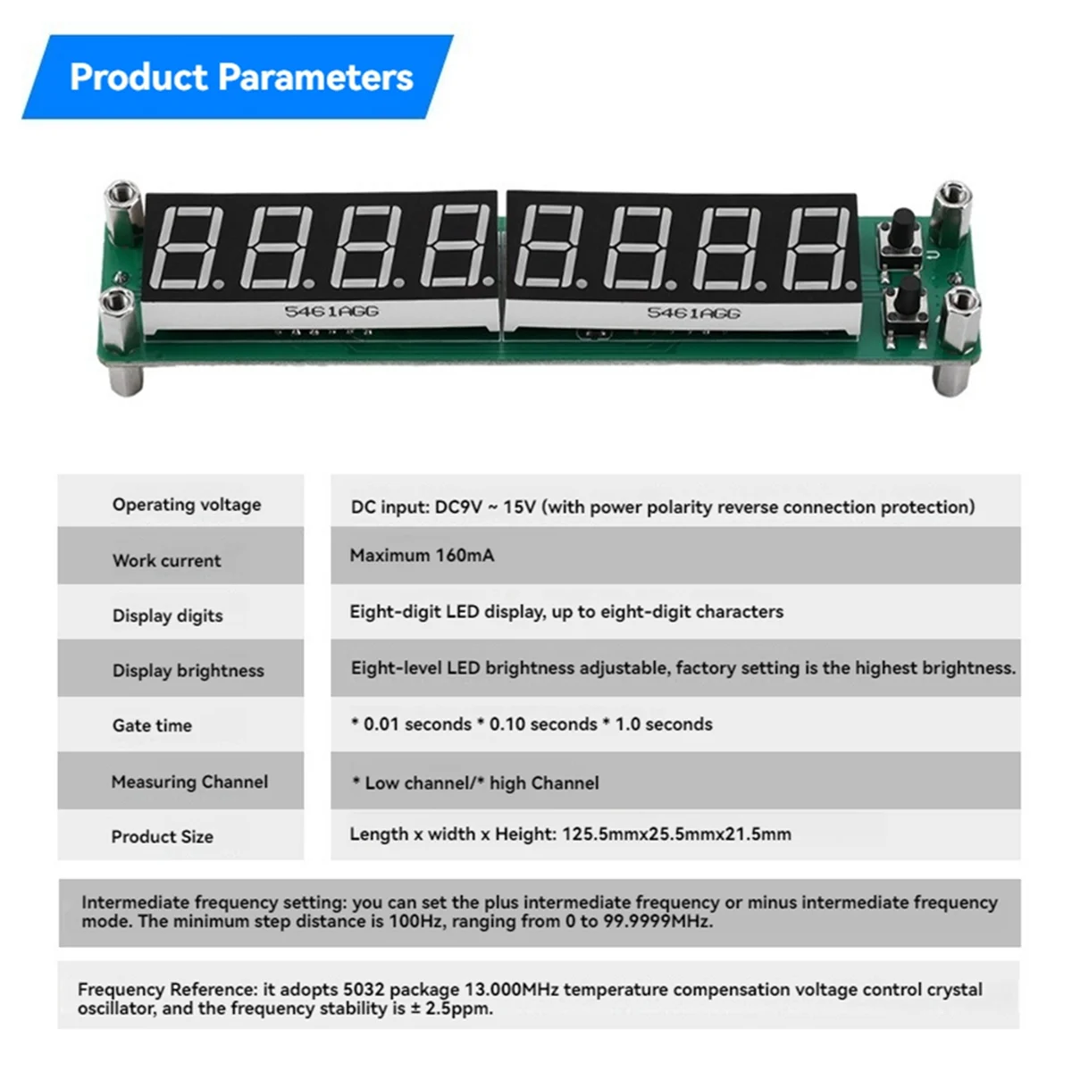Probador de medidor de platómetro contador de frecuencia de señal RF de 0,1 MHz-1200 MHz con pantalla LED para Radio, luz azul
