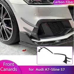 Carbon Fiber Car Front Bumper Fog Lamp Cover Trim for Audi A7-Sline S7 2019 2020 Racing Front Canards Vent Fins Blades Body Kits