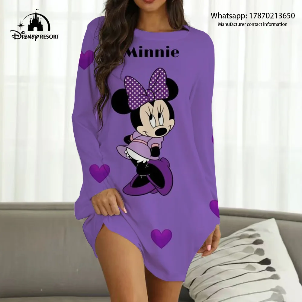 2022 Spring Autumn New Disney Brand Boho Style Mickey and Minnie Anime Print Fashion Casual Sexy Party Ladies Homewear