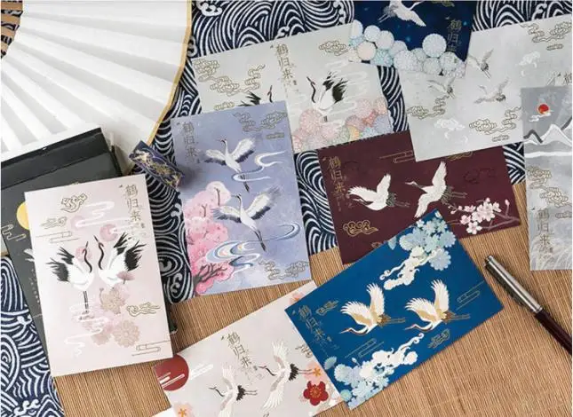 30Pcs/Set White Crane Theme Postcards Decorative Card Gift Wish Greeting Card For Message DIY Wall Sticker Invitation Lettercard