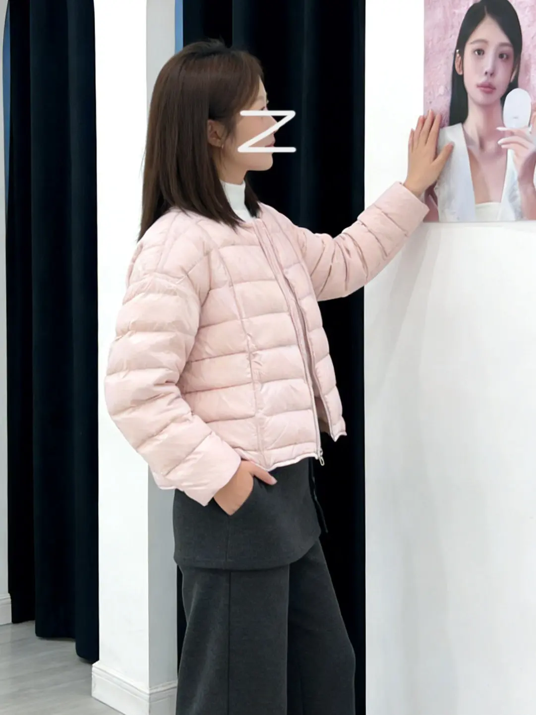 

Sweet Sle Beautiful Pink Cotton Jaet Women's Faion round Ne Casual Outerwear 2025 Winter New Arrival Korean Version