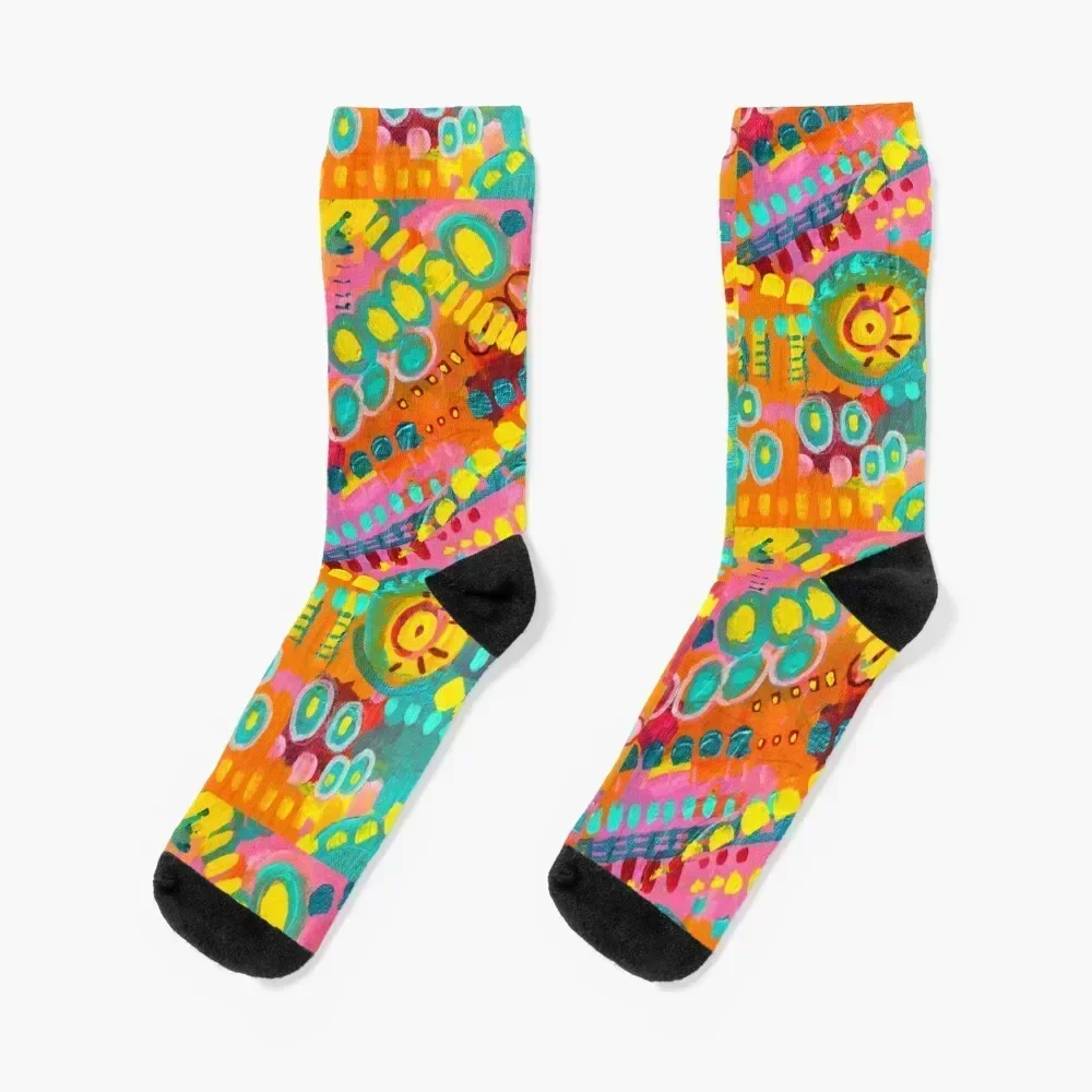 Colorful Fiesta Hand Painted Pattern Design Socks Run bright garter custom sports hip hop Women Socks Men's