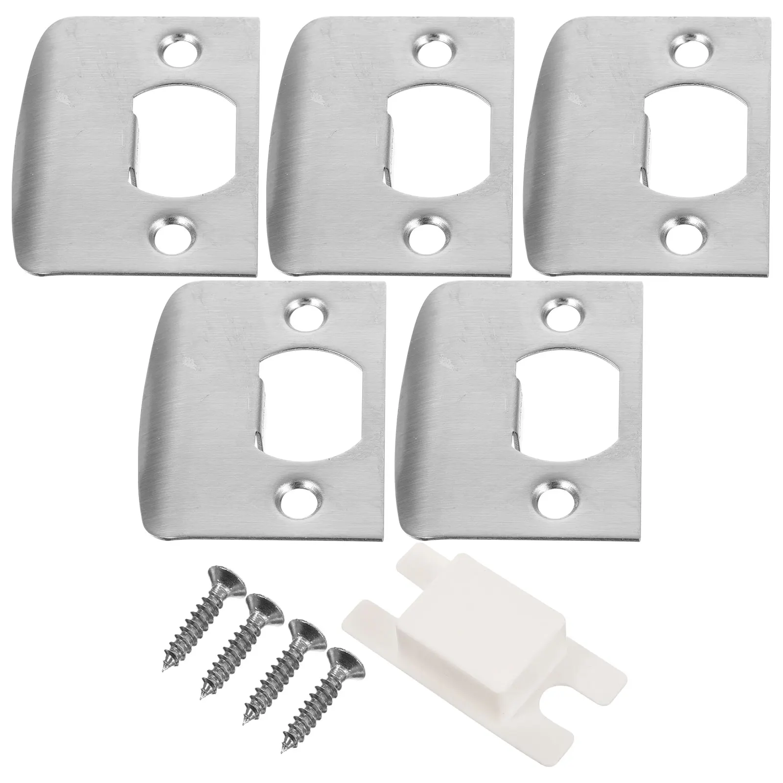 

4 Sets Door Lock Guide Plates Silver Color Screws Exterior Doors Strike Plates Hole Cover Reinforcement Stainless Steel D Type