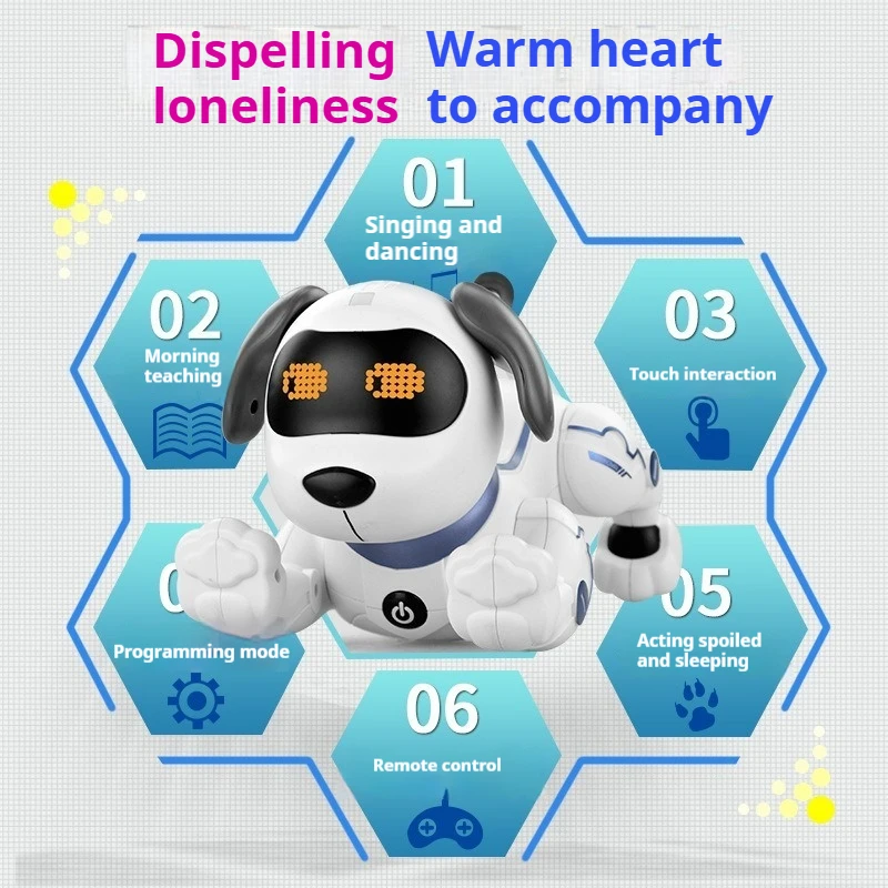 لعبة كلب روبوت RC - حيوان أليف إلكتروني مع حيوانات أليفة، تفاعلي باللمس، ذكي قابل للبرمجة، المشي والرقص، هدية عيد ميلاد للأطفال