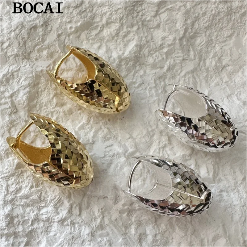 

BOCAI S925 Стерлинговое серебро Модный нишевый простой сверкающий зажим для ушей с измельченным льдом