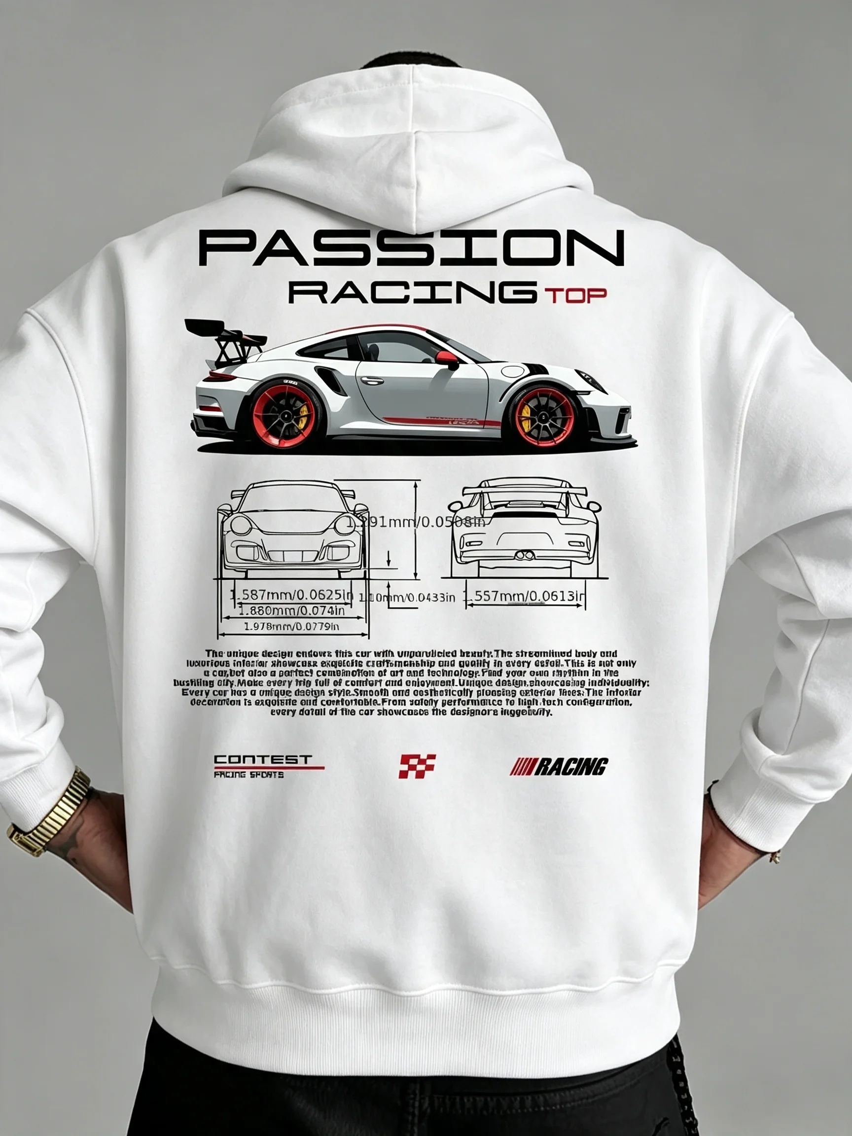 2026 Men's hooded sweatshirt featuring top-level racing element print design with a round neck and trendy street style fashion