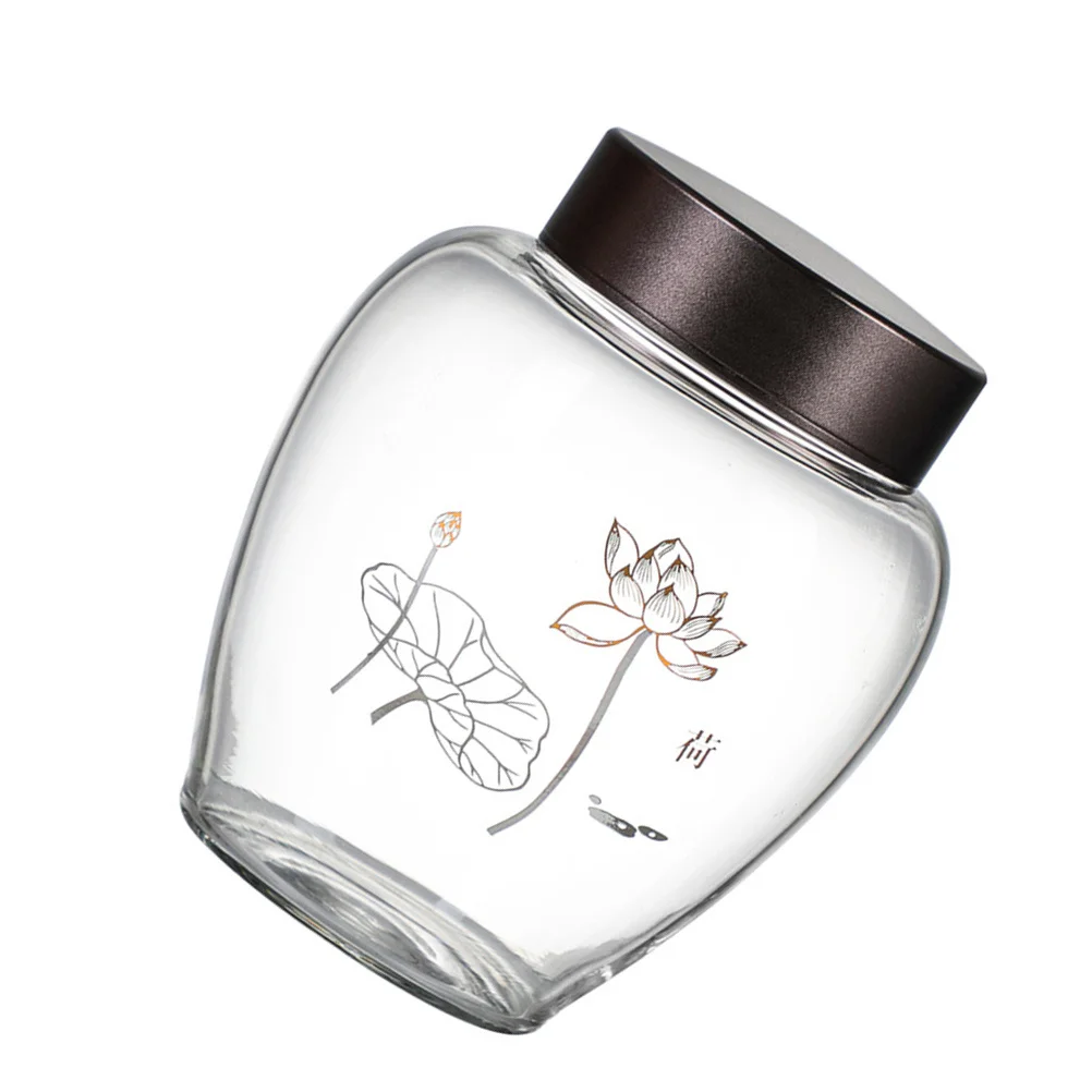 

Glass Sealed Tea Jar with Alloy Lid Household Food Storage Container for Rice Sugar Flour Tea Coffee Spices Biscuit Freshness
