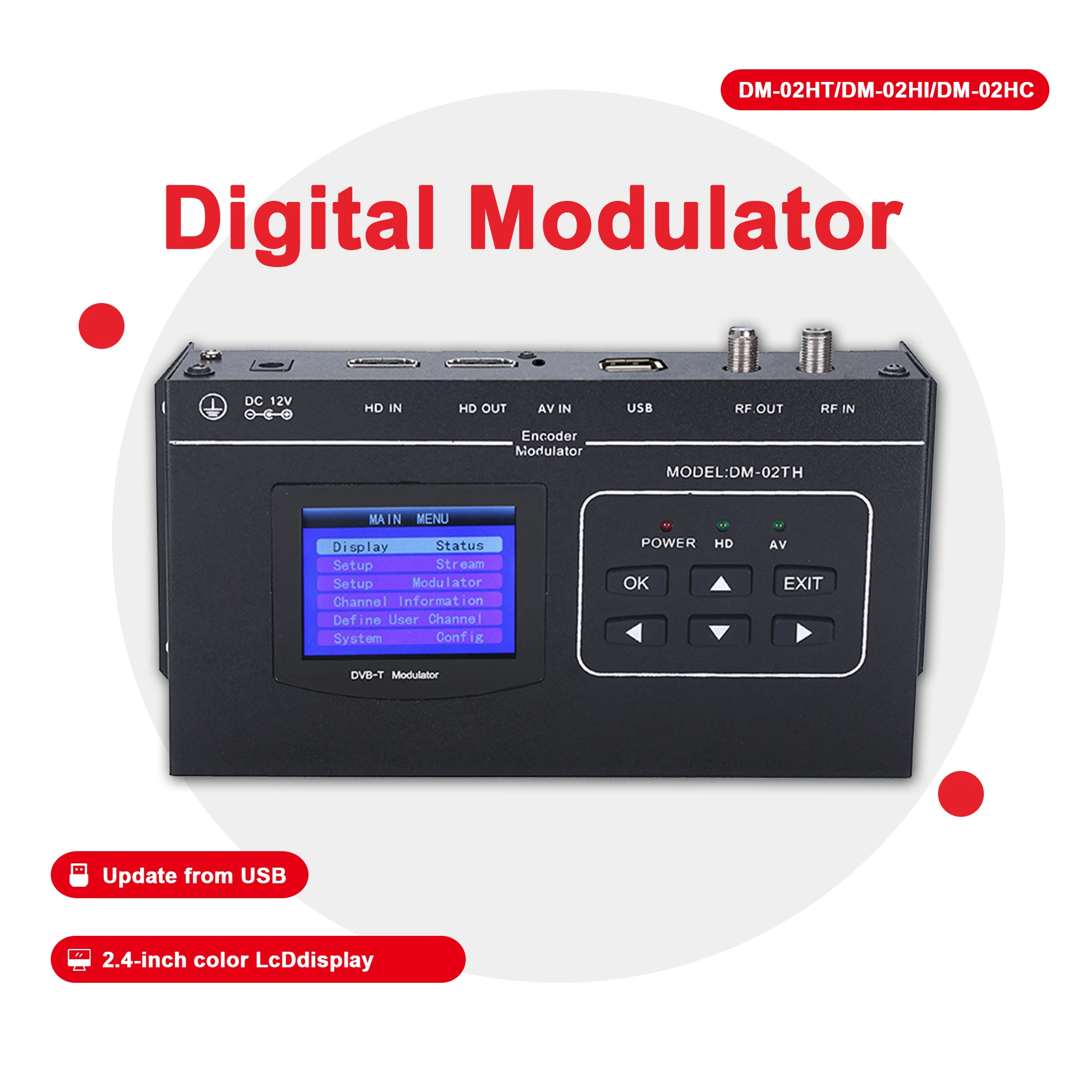 1 Channel HD Encoder Modulator TDT Modulator HDMI to RF DVB-T ISDBT DVB-C DTV Modulator CVBS AV to RF SD to DVB-T