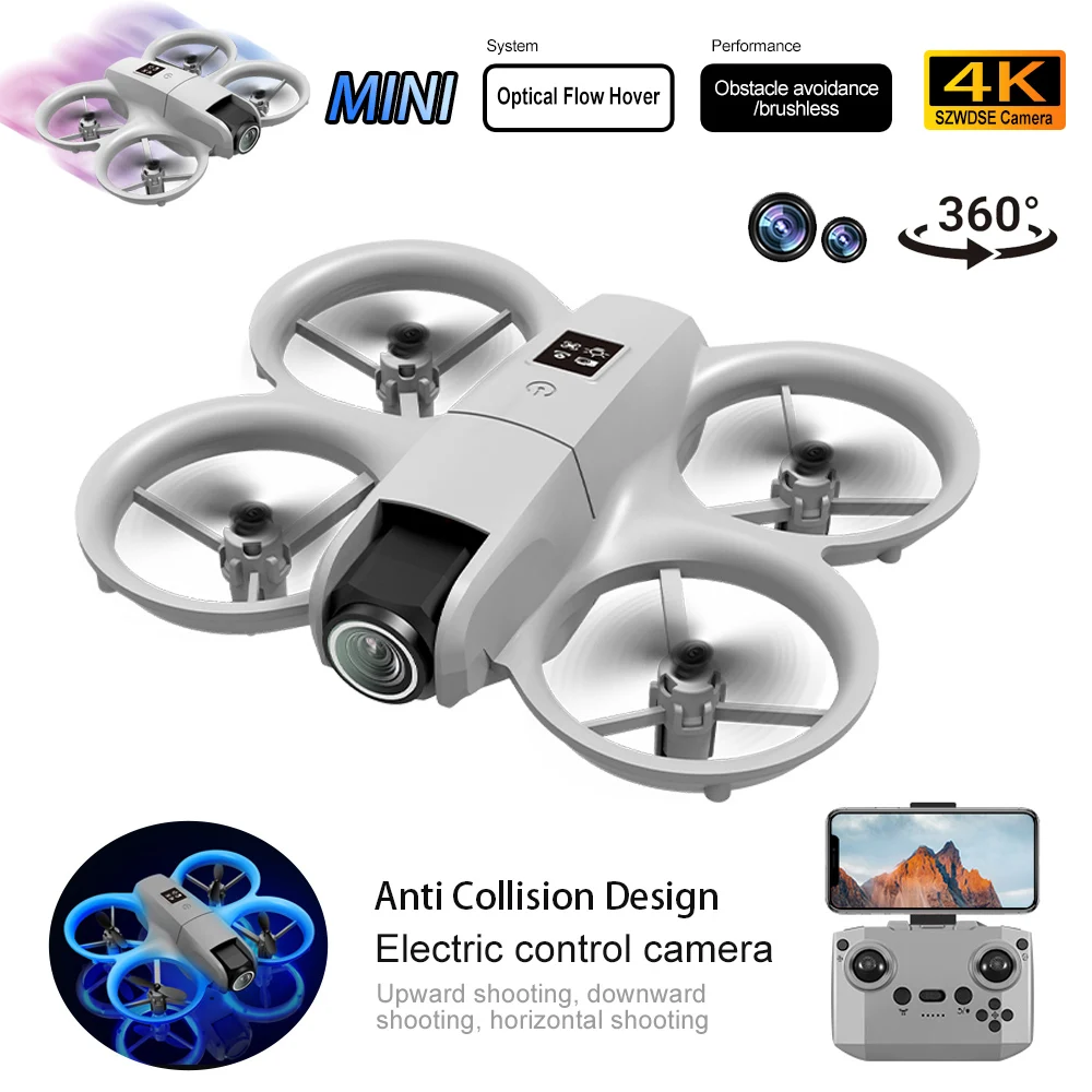 Mini drone rc 4k, câmera aérea dupla hd, fotografia, fluxo óptico, posicionamento, evita obstáculos, controle remoto, quadricóptero gt3