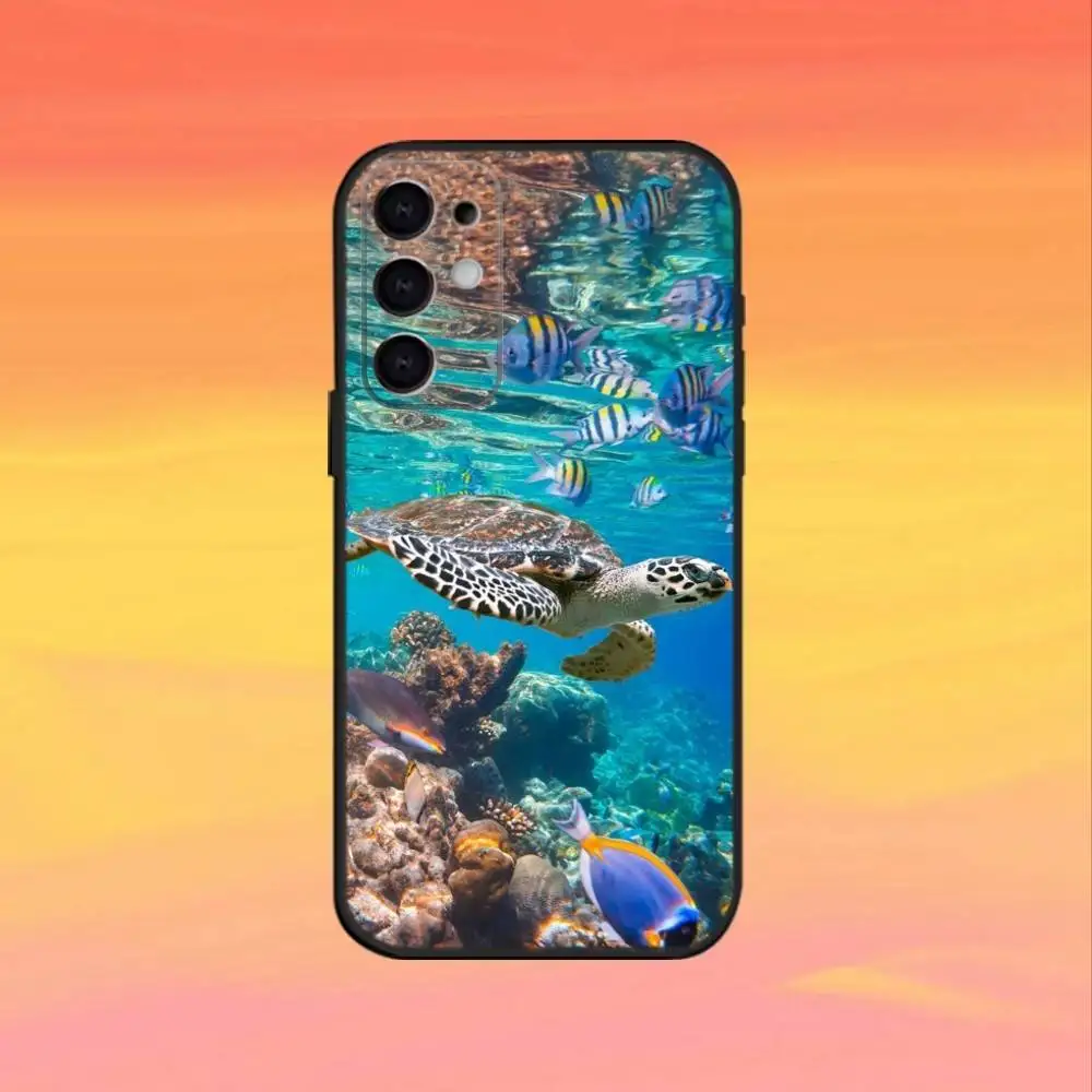 Casing Ponsel Sea T-Turtle Untuk Samsung S25,S24,S21,S22,S23,S30,Ultra,S20,Plus,Fe,Note,10,9,5G Hitam