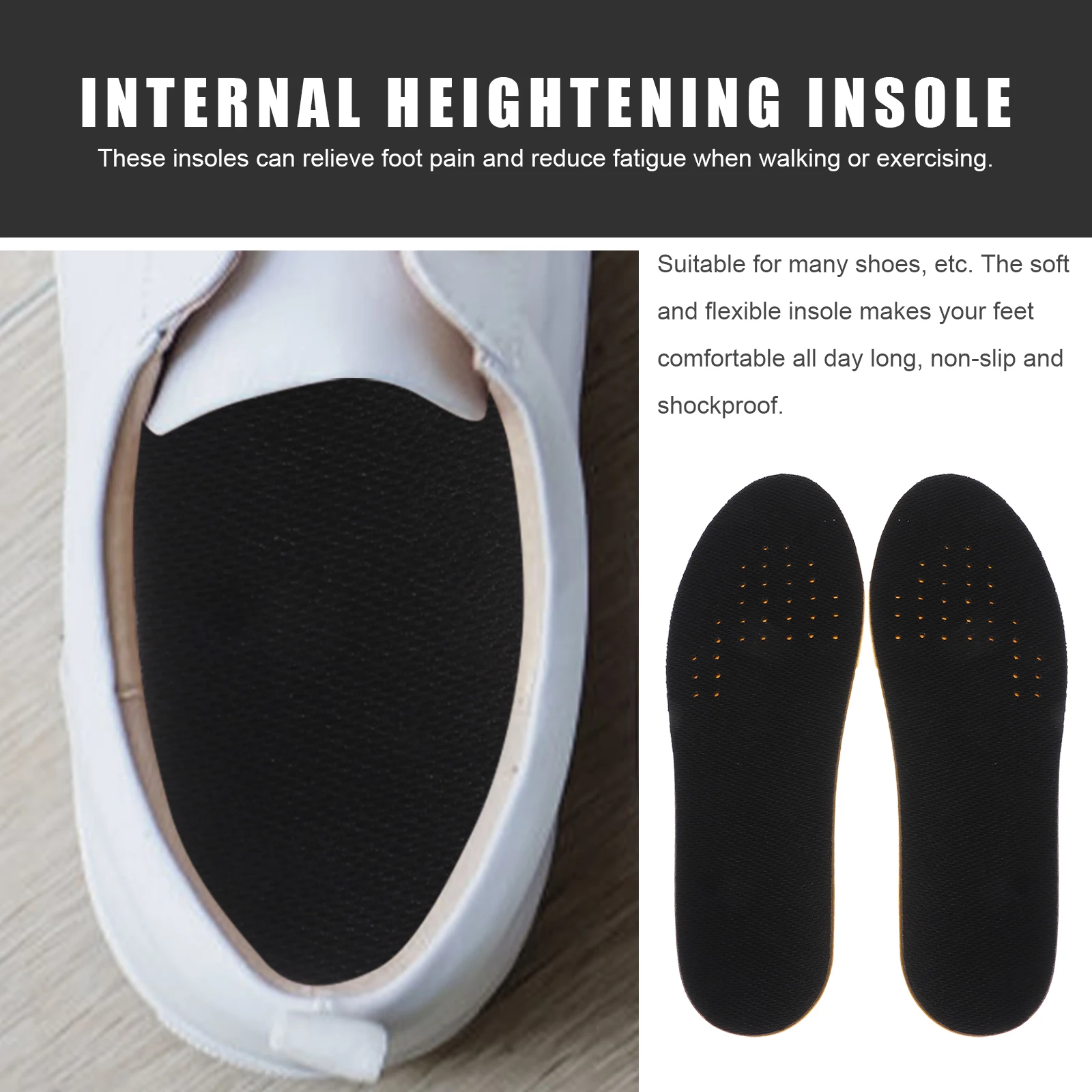 

2 Pairs Heightening Insoles Comfortable Breathable EVA Invisible Shoe Pads Heel Cushions Health Care Accessories