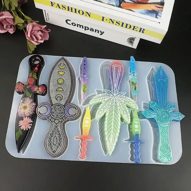 Knife Resin Mold Different Shape Sword Silicone Epoxy Mould for Halloween Cosplay Keychain Decoration DIY Casting