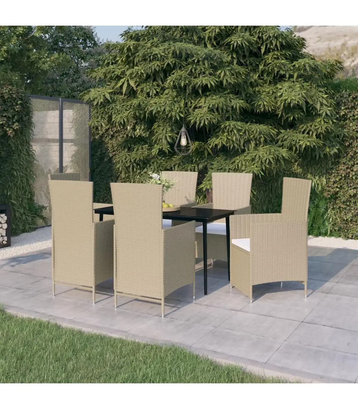 Garden sets garden dining set 7 pieces with beige cushions