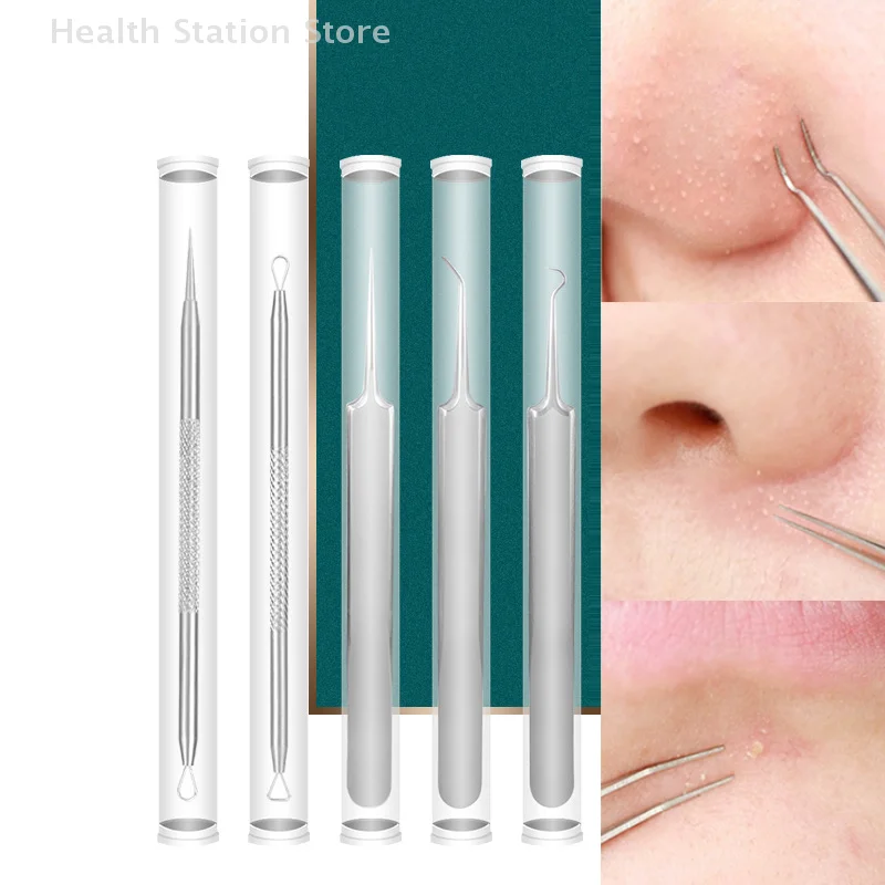 Blackhead Acne Needle Cell Pimples Blackhead Clip Tweezers With Round Tube Stainless Steel Acne Remove Needle Face Skin Care