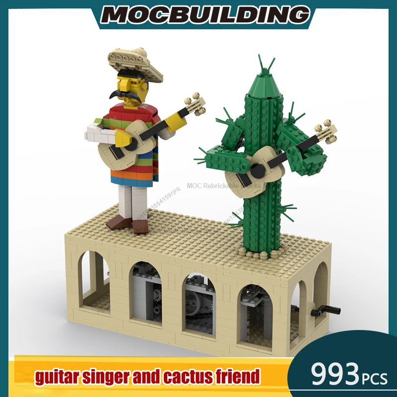 

Мексиканская гитара, певица и друг кактуса, забавные автоматические MOC, строительные блоки, сделай сам, сборные кирпичи, креативные игрушки, подарки, 993 шт.