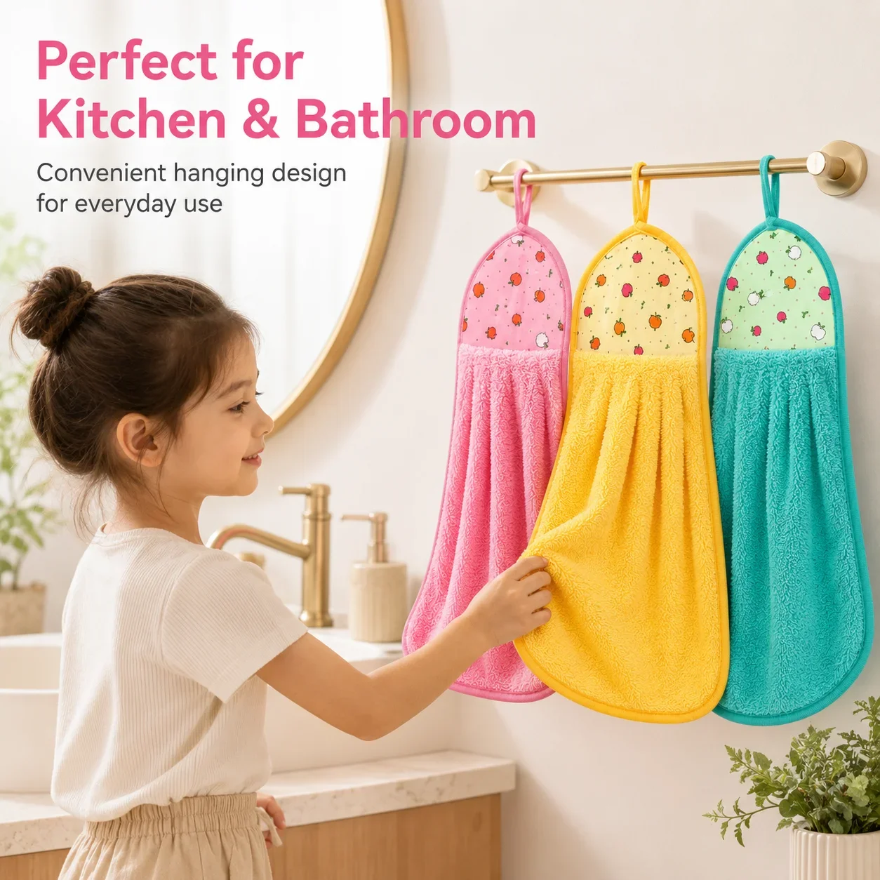 Coral Fleece Hand Towel 3 Pack, Soft Absorbent Kitchen Bathroom Towel, Thick Quick Drying Hanging Towel for Adults Kids