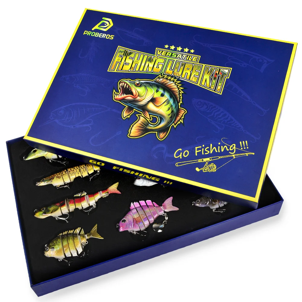 Proberos Multi Segment Swimming False Bait Set 3D Simulation Eye Artificial Hard Bait with Hooks Bass Trout Salmon Fishing Lures