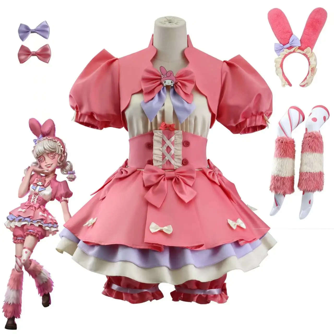 

Identity V Lily Barrier Kuromi Lolita GothicCoser Halloween Xmas Party Outfit Cheerleader My Melody Cosplay Costume Pink Dress