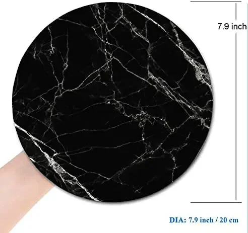 Marble Mouse Pad Waterproof Circular Small Mouse Pad Non-Slip Rubber Base MousePads for Office Computer Laptop (Black Marble)