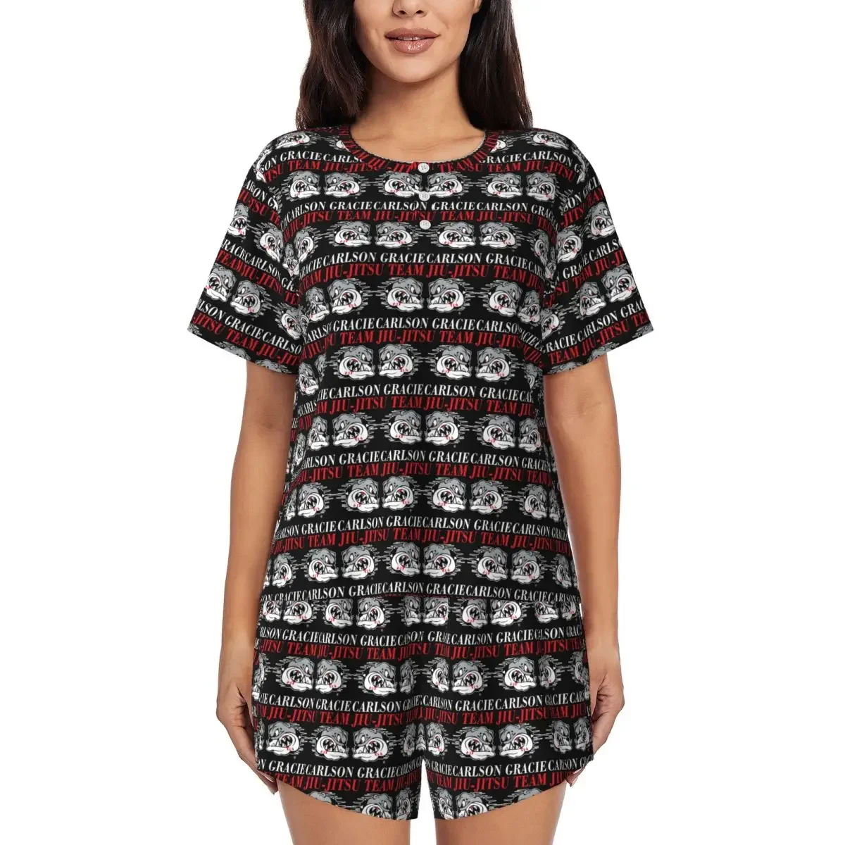 

Carlson Gracie Jiu-Jitsu Team Logo Round Neck Short Sleeve Nightgowns for Sleepshirts Women Loose Pajama Set Short Pants