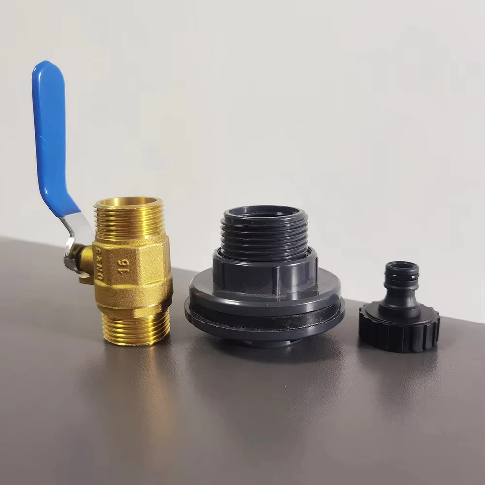 

G1 '' external threaded copper valve Plastic pacifier 1Set 3Pcs IBC water tank outlet valve nipple switch set