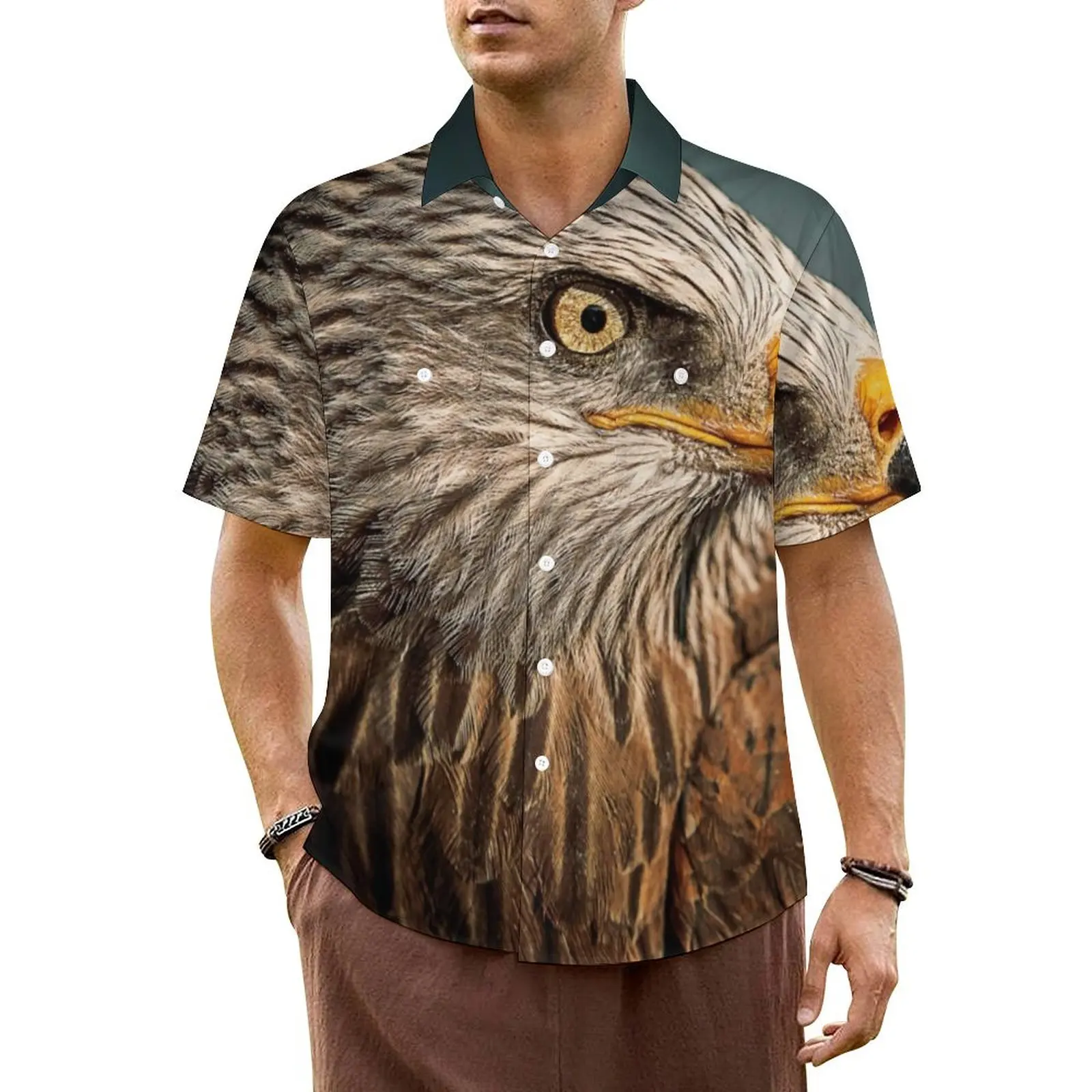 

Wild Eagle Vacation Shirt Bald Eagles Animal Hawaiian Casual Shirts Mens Trendy Blouses Short-Sleeve Korean Fashion Graphic Tops