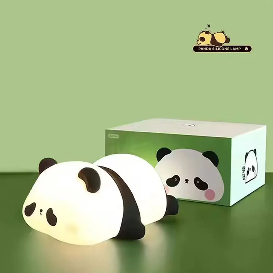 USB Rechargeable LED Night Light Cute Panda Silicone Patting Lamp Sleeping Mood Light Brightness Adjustable Kid Creative Gift