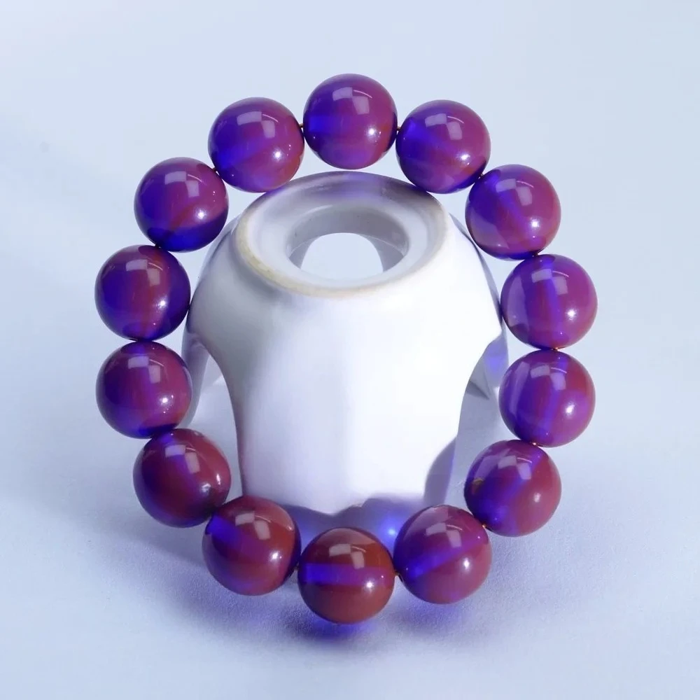 16mm Natural Amber Violet Blueprint Bracelet Simple Delicate Beeswax Disc Bead Strings Men and Women Souvenirs Holiday Gifts