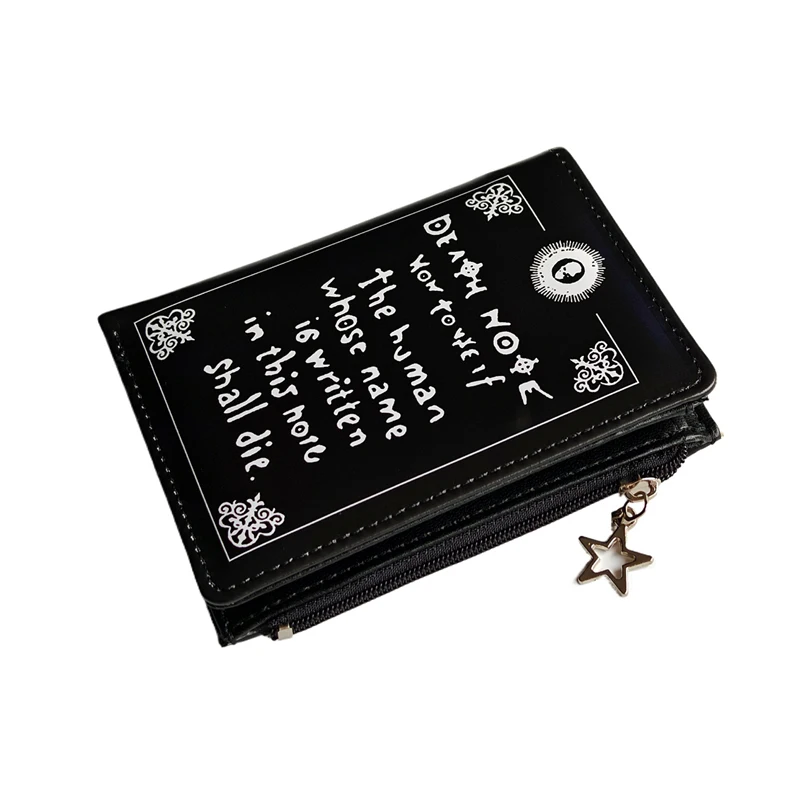 Death Note Anime Black PU Leather Short Wallet with Card Holders Zipper Pocket for Boys Girls Gift