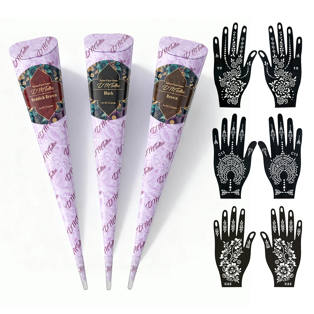 conjunto-de-pasta-de-tatuagem-henna-dm-3-pastas-de-henna-3-estenceis-de-tatuagem-temporaria-tatuagem-henna-diy-a-prova-d'Agua-para-body-art