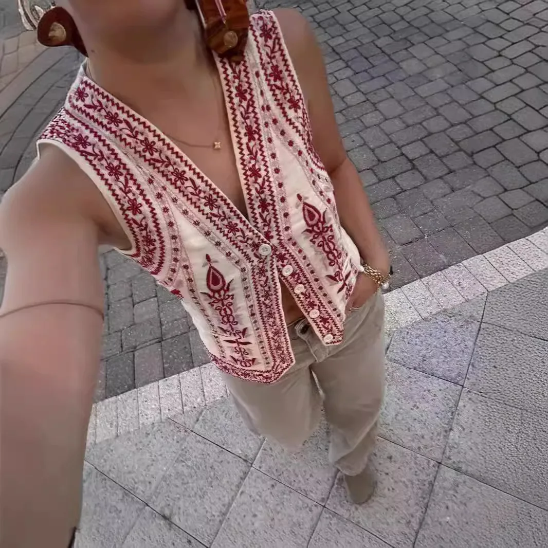 

Женский летний жилет с вышивкой для тяжелой промышленности 24CC, европейско-американский модный жилет, куртка