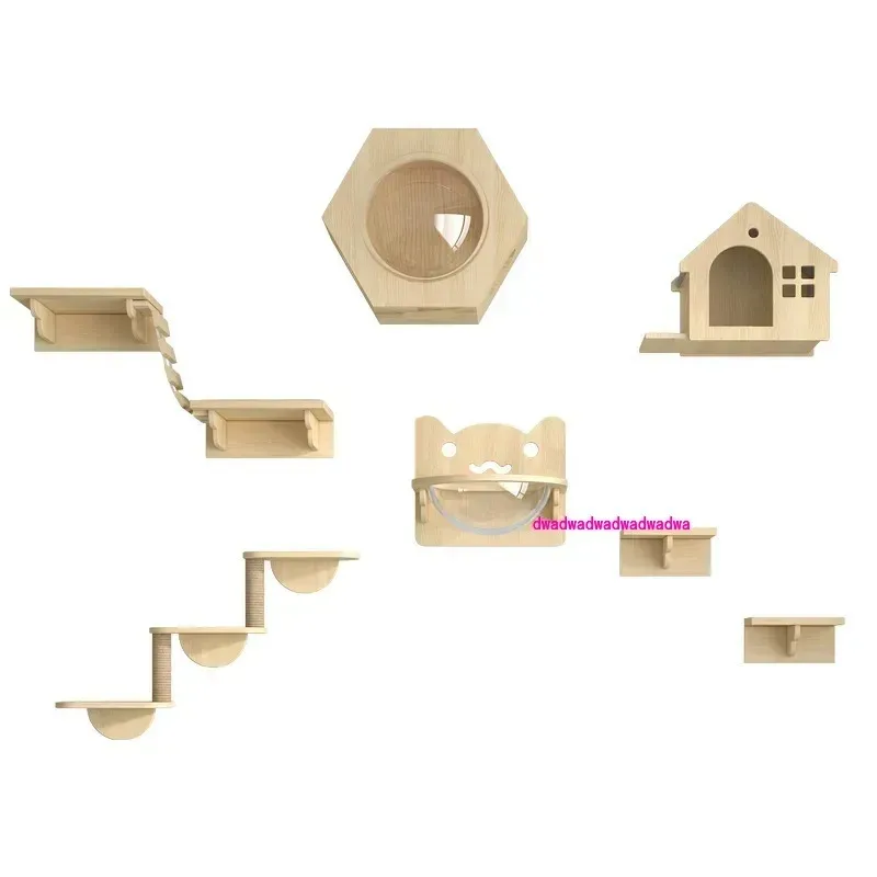 Wooden Wall Climbing Set for Cat, Tree Tower, Pet Accessories, Training Supplies, DIY, Match Your Own, Villa, Products