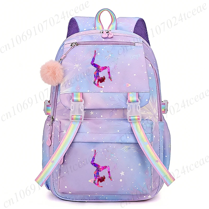 

Cute Watercolor Gymnastics Print Girls Backpack Fashion Korean Style School Bag Lightweight Breathable Children Daily Daypack