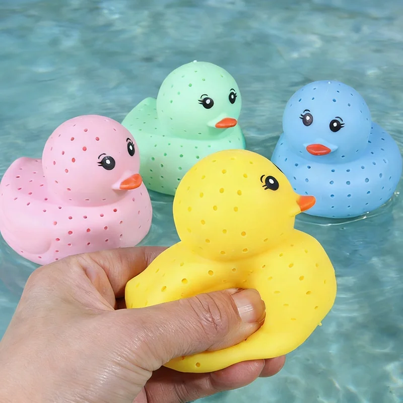 Fun Stress Relief Squeeze Toy Soft Squishy Cute Colorful Sponge Duck Water Absorbing Squirting Bath Shower Novel Gift for Adults