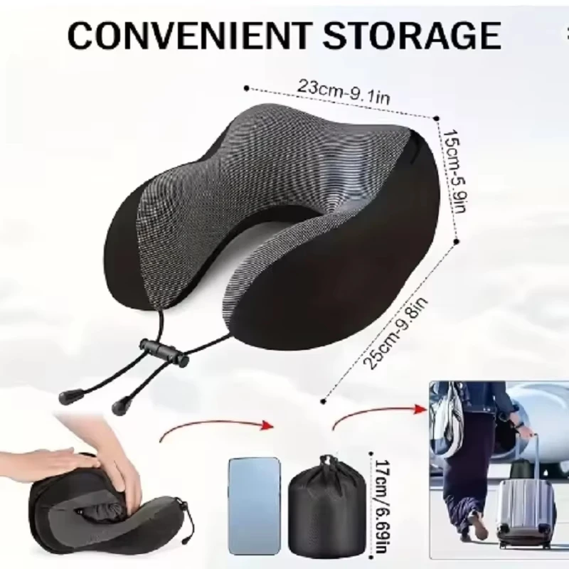 Removable Travel Neck Pillow Washable Cover Adjustable U-shaped Pillow With Cap Comfortable With Storage Bag Hooded Pillow