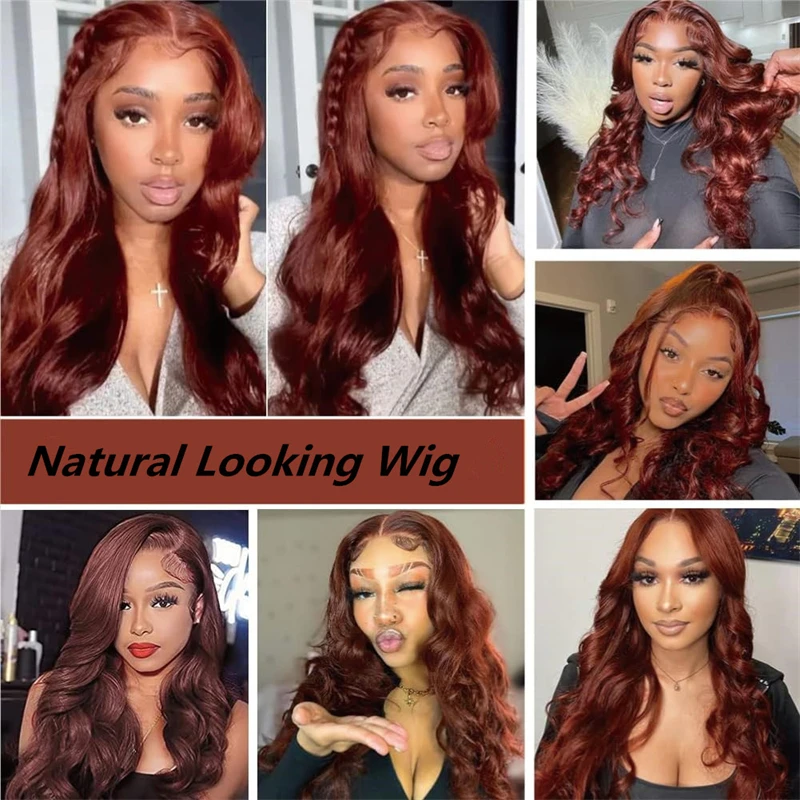 New in Loose Deep Wave Reddish Brown Lace Front Wigs Pre Plucked Glueless Synthetic Lace Frontal Wigs for Women High Heat Fibre