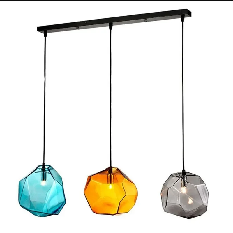 Suspension en verre de pierre, lustre de plafond, suspension de glace, bleu clair, jaune, violet, fumée, hôtel, cuisine, comptoir de 73 bars, document