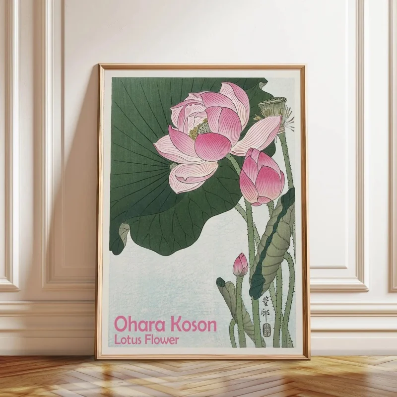 1pc frameless Canvas Painting Japanese Canvas Poster Art Print, Vintage Lotus Flower Art, Otanical Poster, Blue Floral Wall Art,