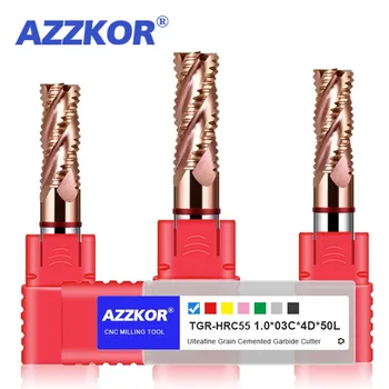 Azzkor Tungsten Aço Carbide Desbaste Fresa, 4-Flute Tungsten Aço, áspero Endmill Ferramentas, TGR-HRC58, CNC Machinery Usinagem