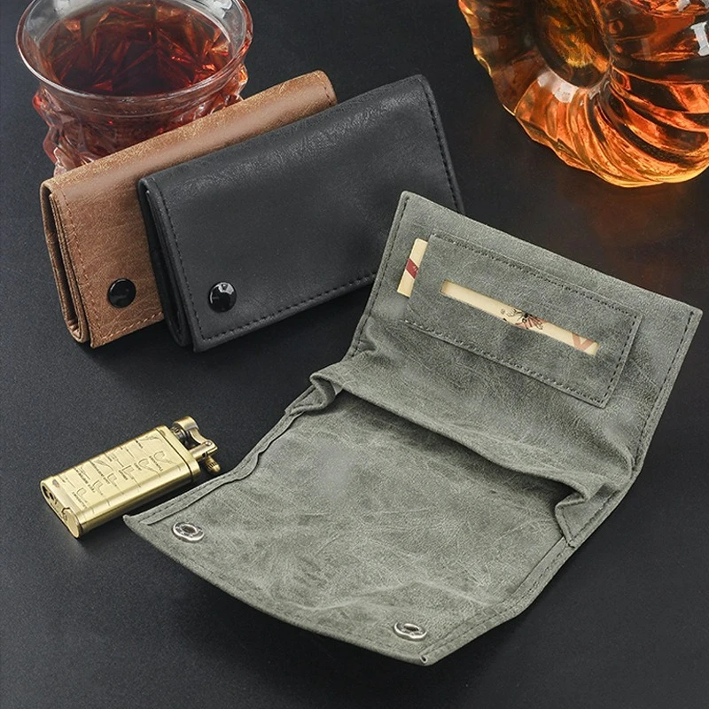 Leather Tobacco Pouch Case Bag Multifunctional Foldable Tobacco Storage Bag Pouch Wallet Bag Smoking Paper Tobacco Holder Case