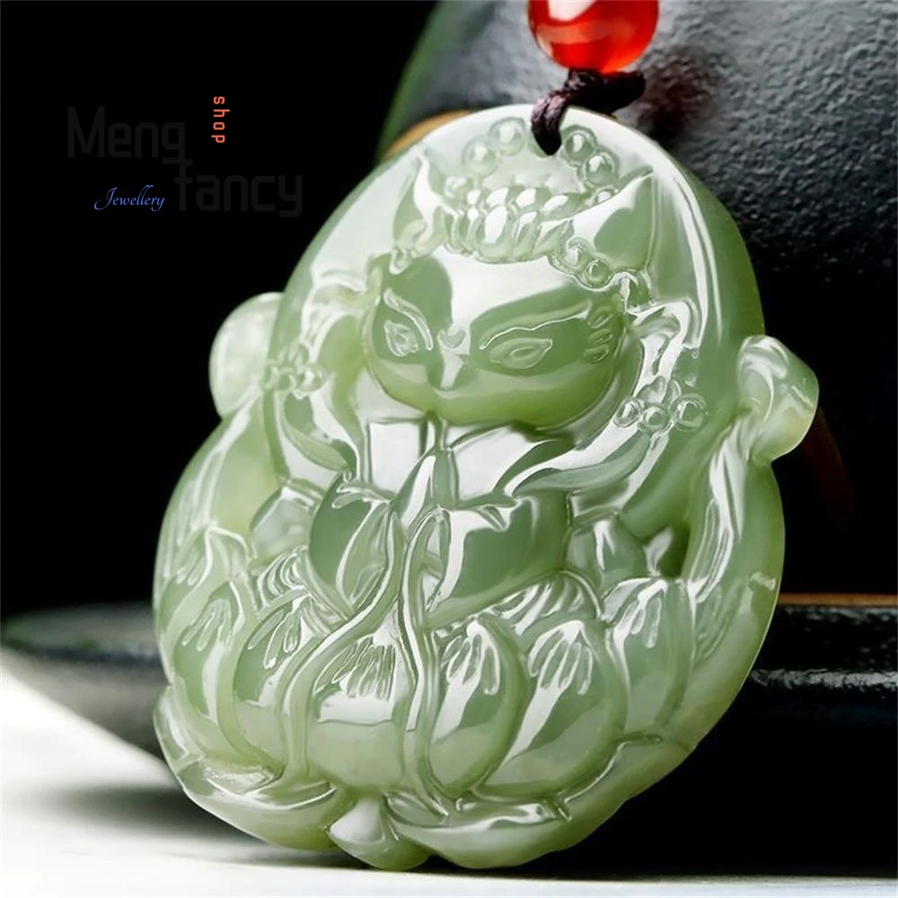 

Natural Hetian Jade Smoke Purple Clear Water Nine-Tailed Celestial Fox Pendant Exquisite Charms Fashion Jewelry Holiday Gifts