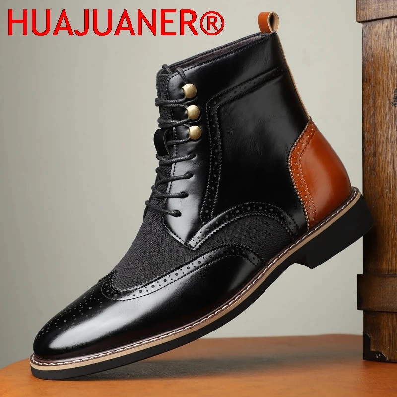 

Мужские высокие ботинки в британском стиле, кожаные ботинки с острым носком, модные деловые модельные ботинки для мужчин, 2026Повседневные ботильоны, туфли-броги